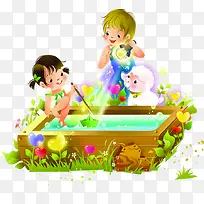 人物温馨池塘玩耍儿童