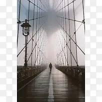 迷雾铁网交织的大桥海报背景