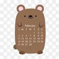 咖啡色小熊2018年2月动物日历