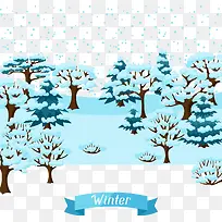 冬天的松树林蓝色雪花