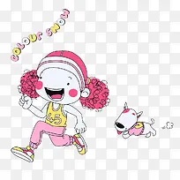 带狗狗运动的孩子