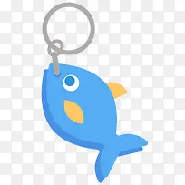蓝色小鱼扁平钥匙扣