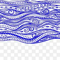 手绘蓝色装饰波纹曲线