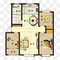 家装效果图精致三房两厅户型图