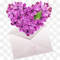 紫色心形花和白色信封
