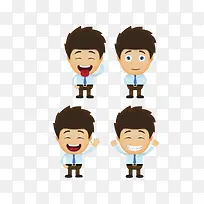 四个不同表情的卡通商务男孩
