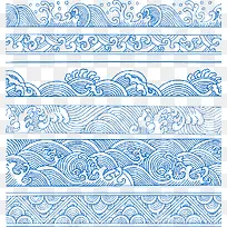 蓝色浪花卡通中国风花纹