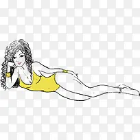 矢量手绘侧躺美女