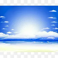 沙滩海洋朝阳蓝天白云背景