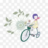 小女孩骑自行车踏春