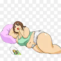 正在吃零食的卡通胖女人