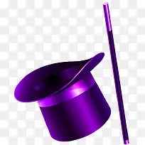 紫色卡通魔术帽魔术棍装饰图案