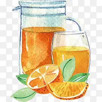 水彩鲜榨橙汁