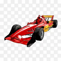 手绘卡通红色F1赛车