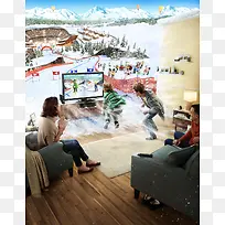 雪地滑雪家庭影院