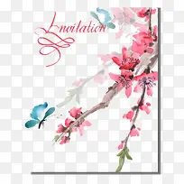 蝴蝶与桃花漂浮素材