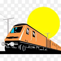 现代简约橙色火车图形