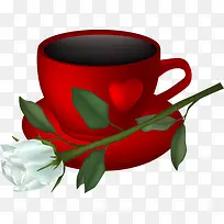 白玫瑰与红咖啡杯