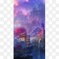 手绘紫色梦幻般的色彩