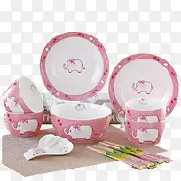 可爱粉色小象套碗