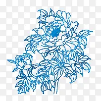 蓝色刺绣牡丹纹理装饰图案