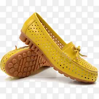 黄色豆豆鞋舒适平底鞋