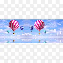 海上热气球蓝天白云背景banner
