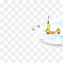 高清创意合成效果扁平场景雪地房屋