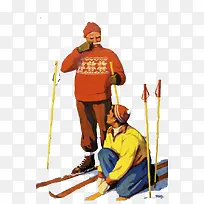 滑雪的老人与男子