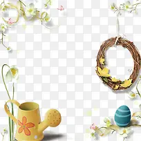 小清新花洒彩蛋花圈素材装饰图案