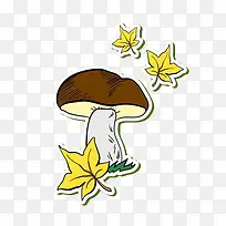 手绘蘑菇枫叶贴纸
