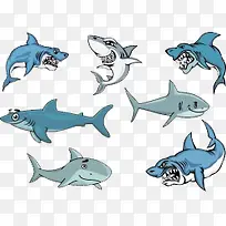卡通手绘海底世界各种种类的鲨鱼