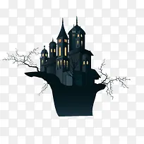 矢量黑色创意树枝上的城堡古堡