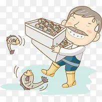 老爷爷搬二箱鱼