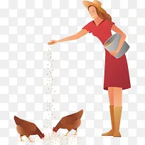 一个正在喂鸡的女士