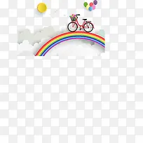 彩虹天空上的单车矢量素材