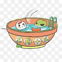 正月十五元宵节青蛙与汤圆卡通插