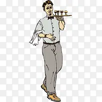 卡通手绘国外男性服务员