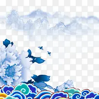 花卉祥云远山