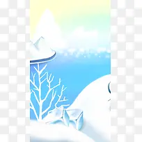 可爱冬日蓝色白雪场景