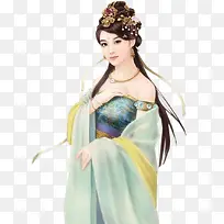 蓝色花纹裹胸女子古风立绘