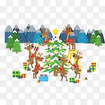 装饰圣诞树的驯鹿