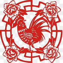 创意合成红色的剪纸风格鸡年吉祥