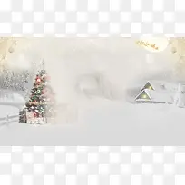 冬季圣诞树雪屋海报背景