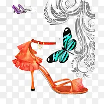 唯美蝴蝶高跟鞋素材背景