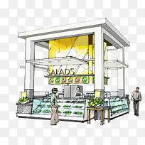 手绘沙拉店彩色装饰图