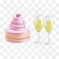 庆祝的蛋糕和香槟