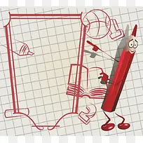 卡通手绘线条红色铅笔