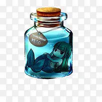 蓝色卡通玻璃瓶美人鱼