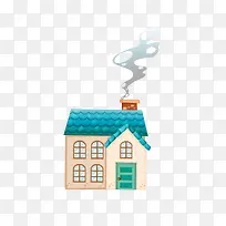 蓝色屋顶小房子